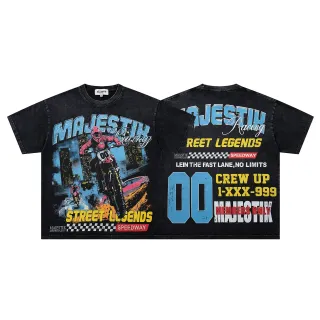 تي شيرت MAJESTIK Racing Street Legends أسود غسيل حمضي بطبعة جرافيك