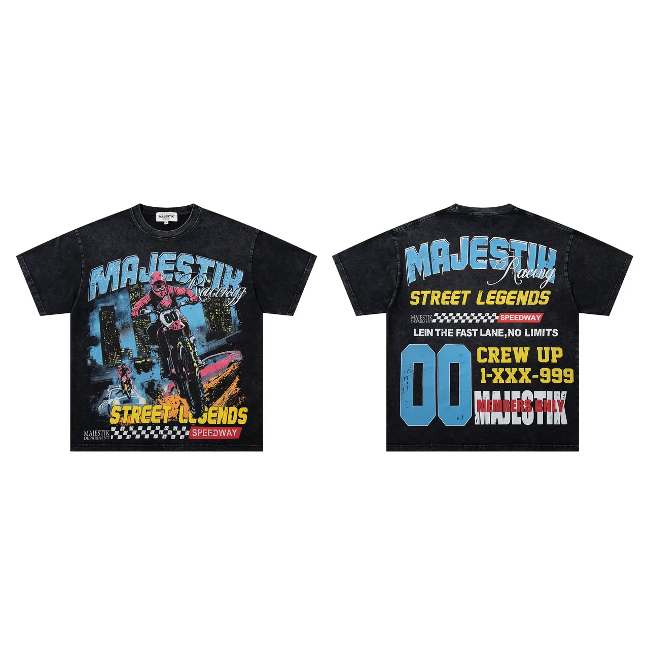 Camiseta MAJESTIK Racing Street Legends negra de lavado ácido con estampado gráfico 2