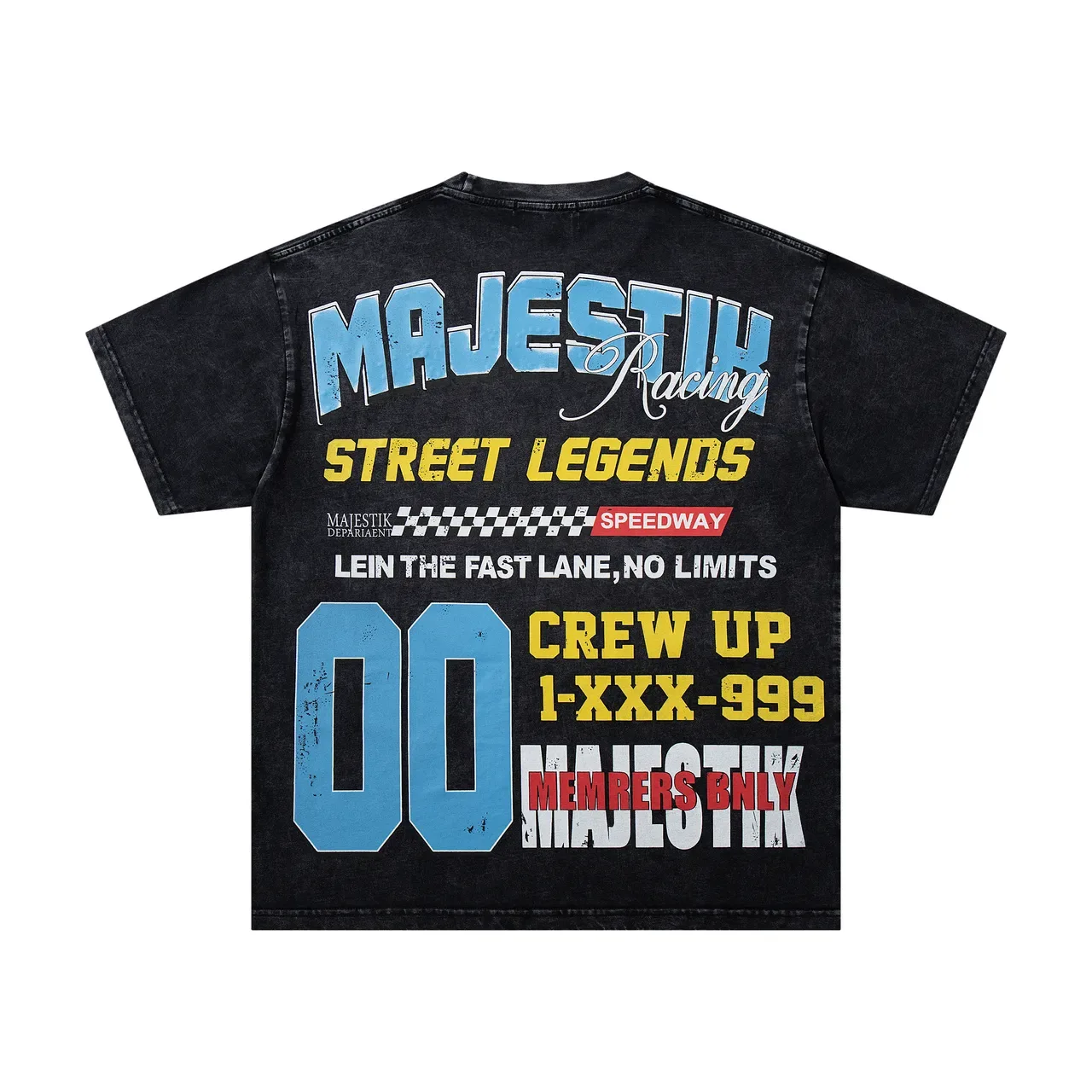 Camiseta MAJESTIK Racing Street Legends negra de lavado ácido con estampado gráfico 3