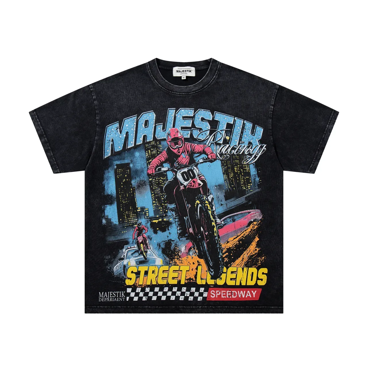 Camiseta MAJESTIK Racing Street Legends negra de lavado ácido con estampado gráfico 4