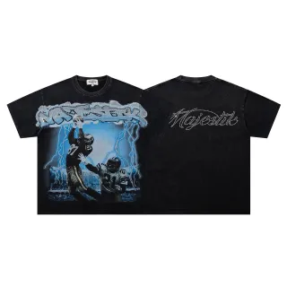 Camiseta oversized Majestik con estampado gráfico de fútbol y pedrería