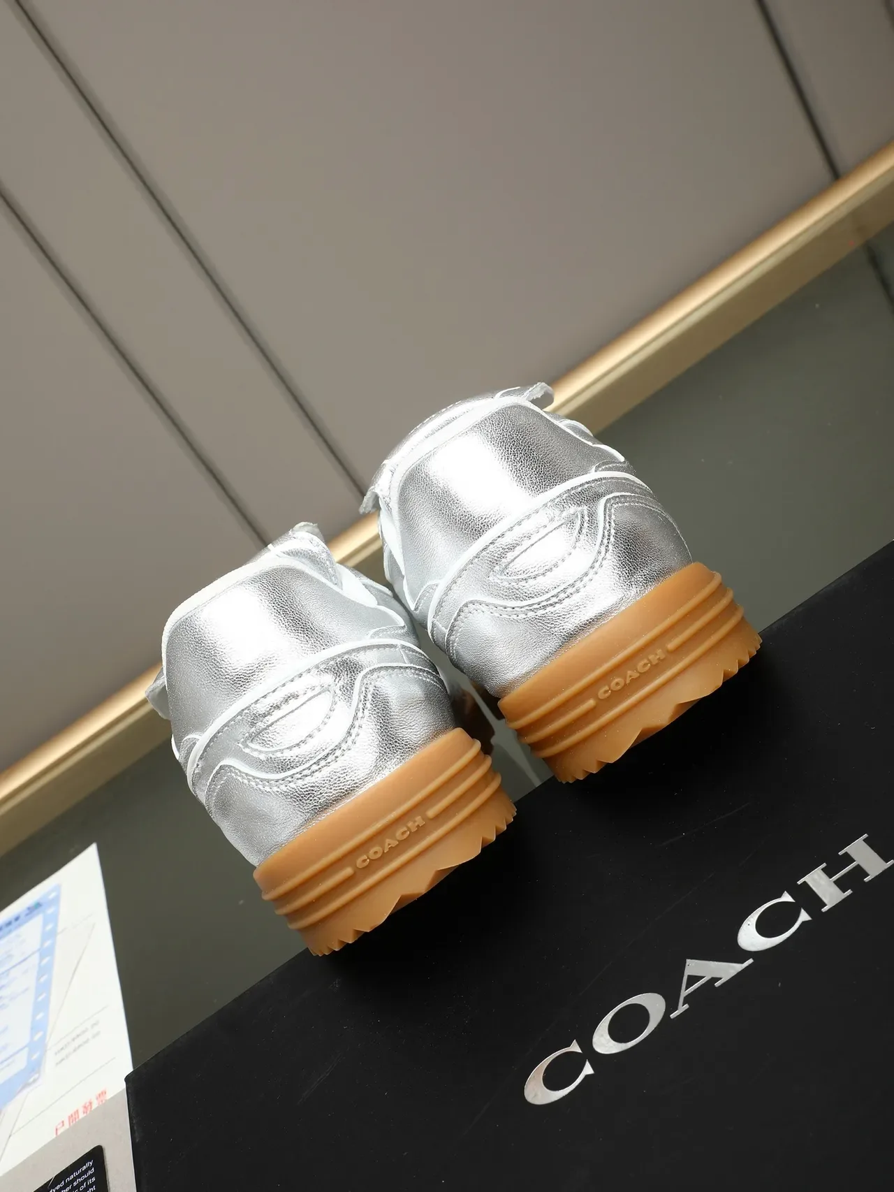 Metallic Silver and Gum Retro Turf-Inspired Lifestyle Sneakers 3