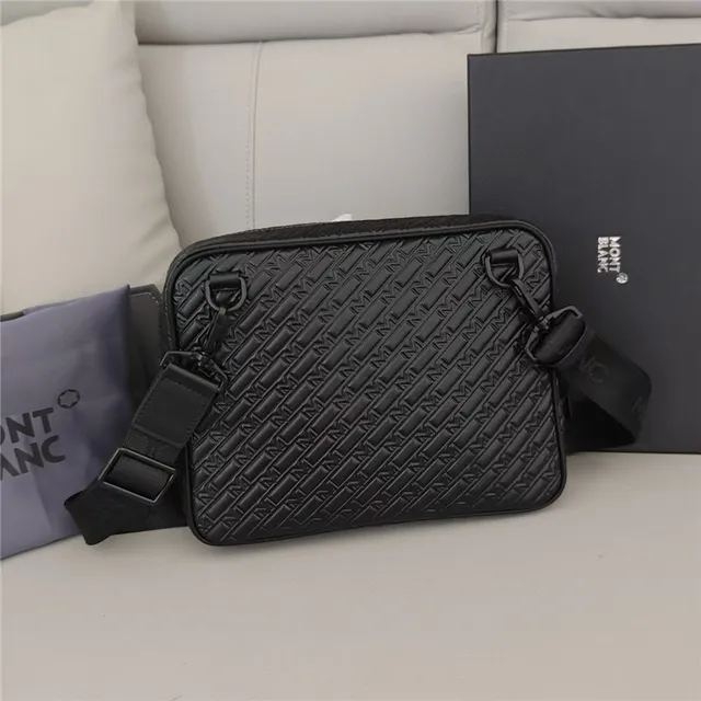 Montblanc Meisterstück أسود رمادي مبط مونोغرام جلد منقوش M نمط حقيبة رسول 7