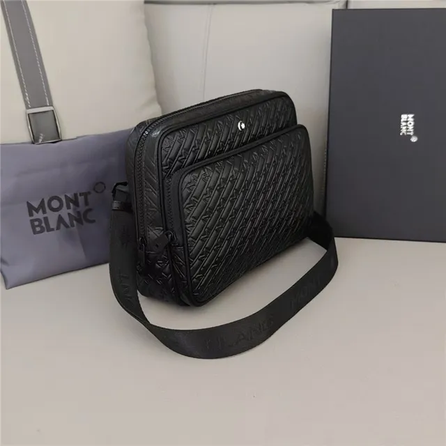 Montblanc Meisterstück أسود رمادي مبط مونोغرام جلد منقوش M نمط حقيبة رسول 8