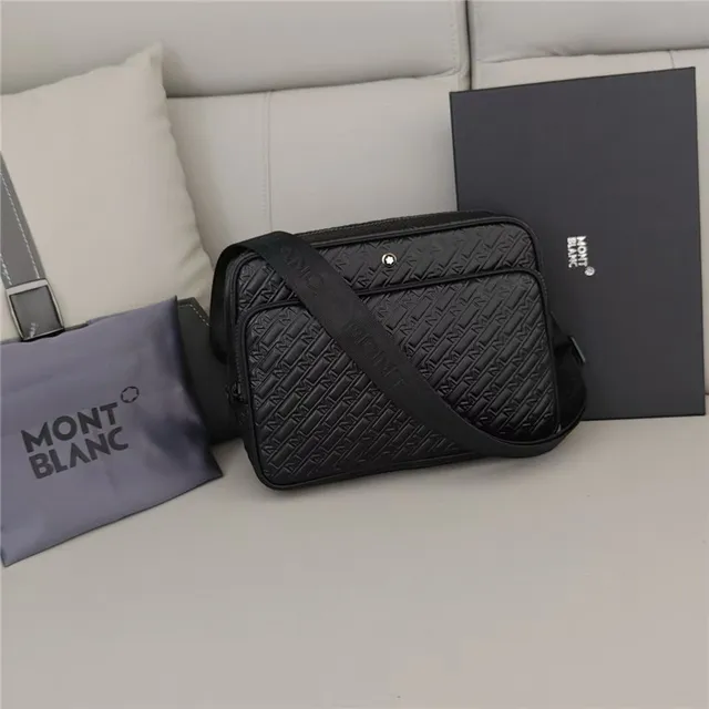 Montblanc Meisterstück أسود رمادي مبط مونोغرام جلد منقوش M نمط حقيبة رسول 9