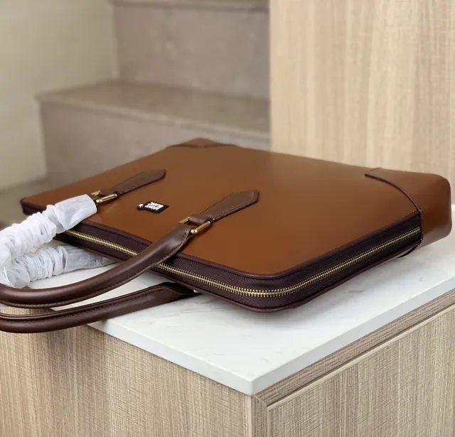 Montblanc Meisterstück भूरा संरचित टॉप-हैंडल टोट बैग 5