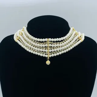 Collier Choker de Perles et Cristaux Multi-Couches