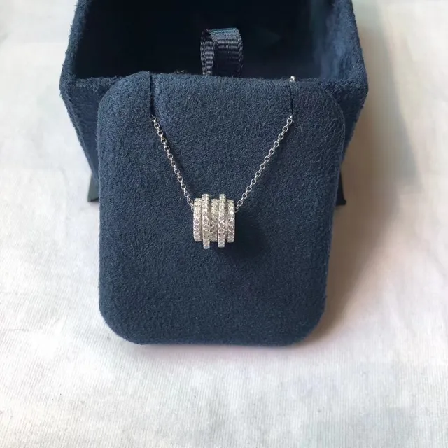 Multi-Tiered Pavé Diamond Cylinder Pendant Necklace 3