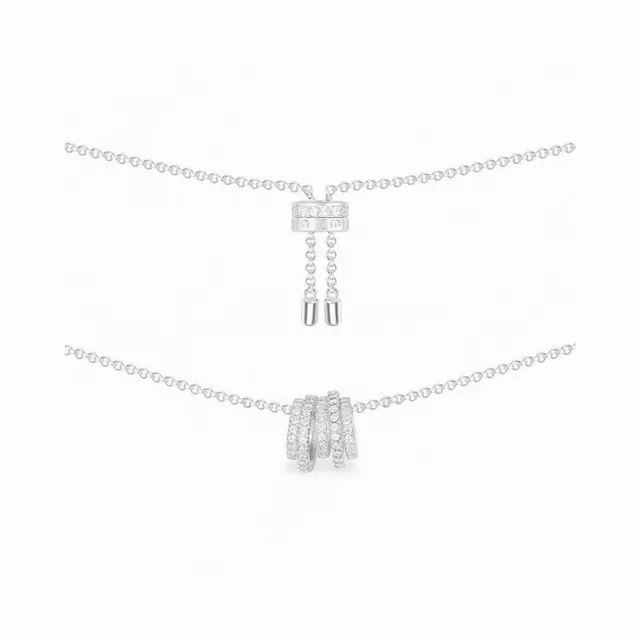 Multi-Tiered Pavé Diamond Cylinder Pendant Necklace 6