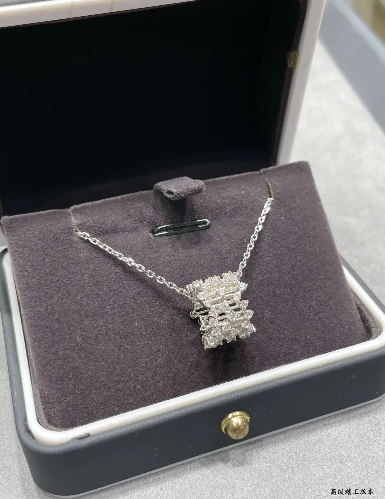 Multi-Tiered Pavé-Set Rectangular Pendant Necklace 6