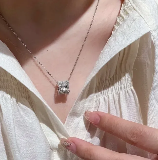 Multi-Tiered Pavé-Set Rectangular Pendant Necklace 9