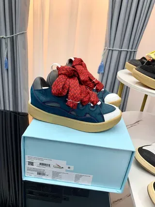 Navy and Red Oversized Knotted Lace Sneakers 9