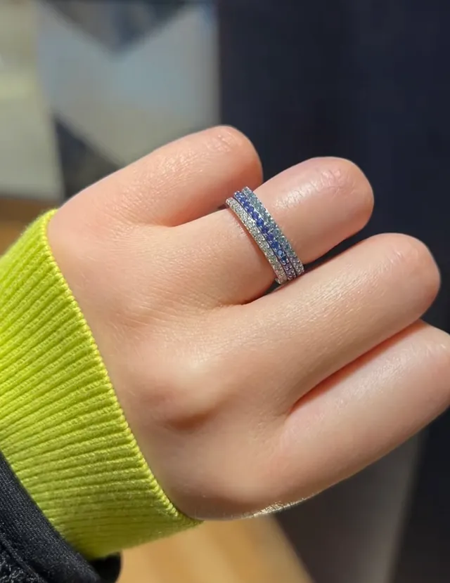 Navy Blue Pavé-Set Thin Band Ring 3