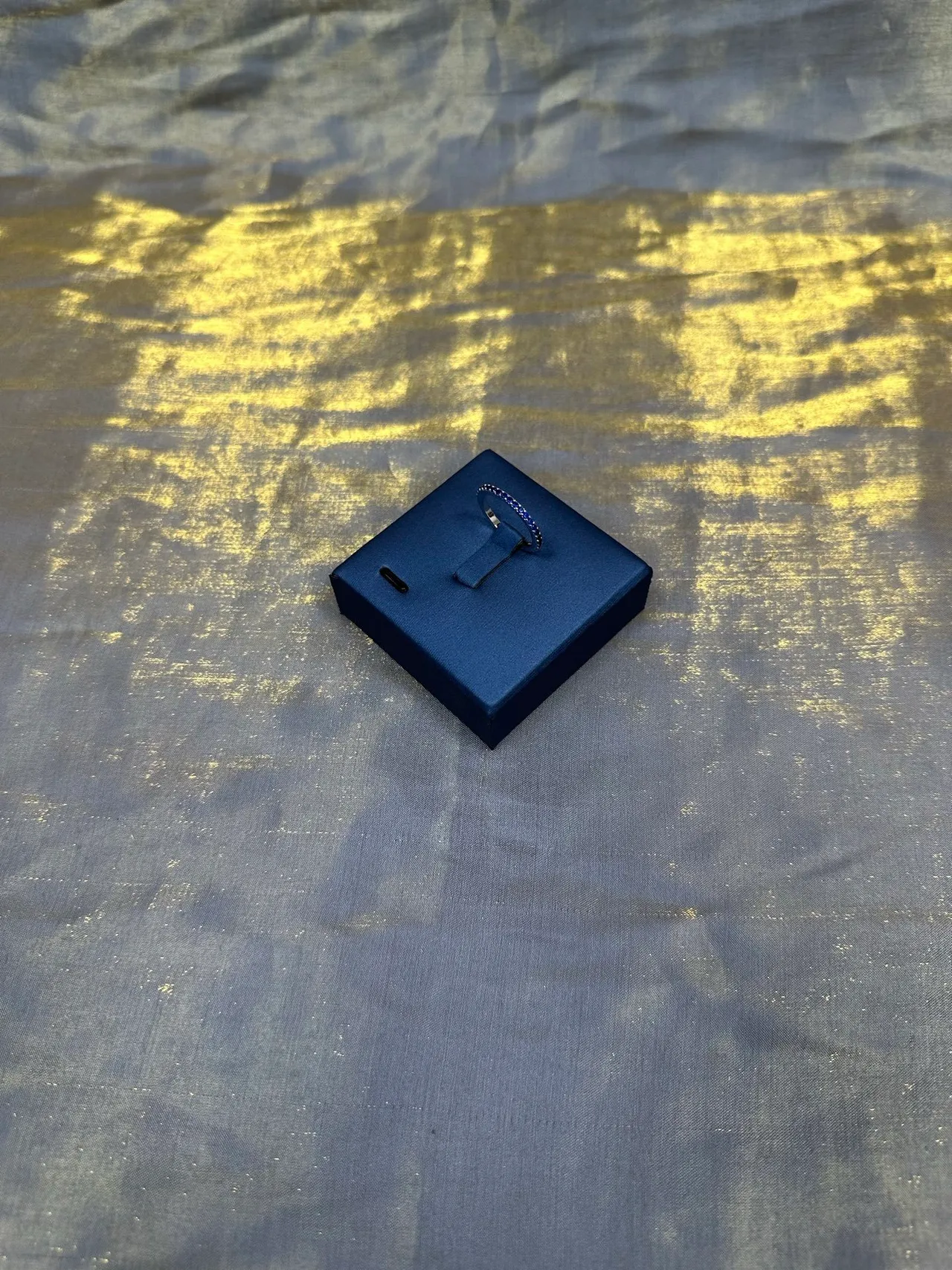 Navy Blue Pavé-Set Thin Band Ring 9