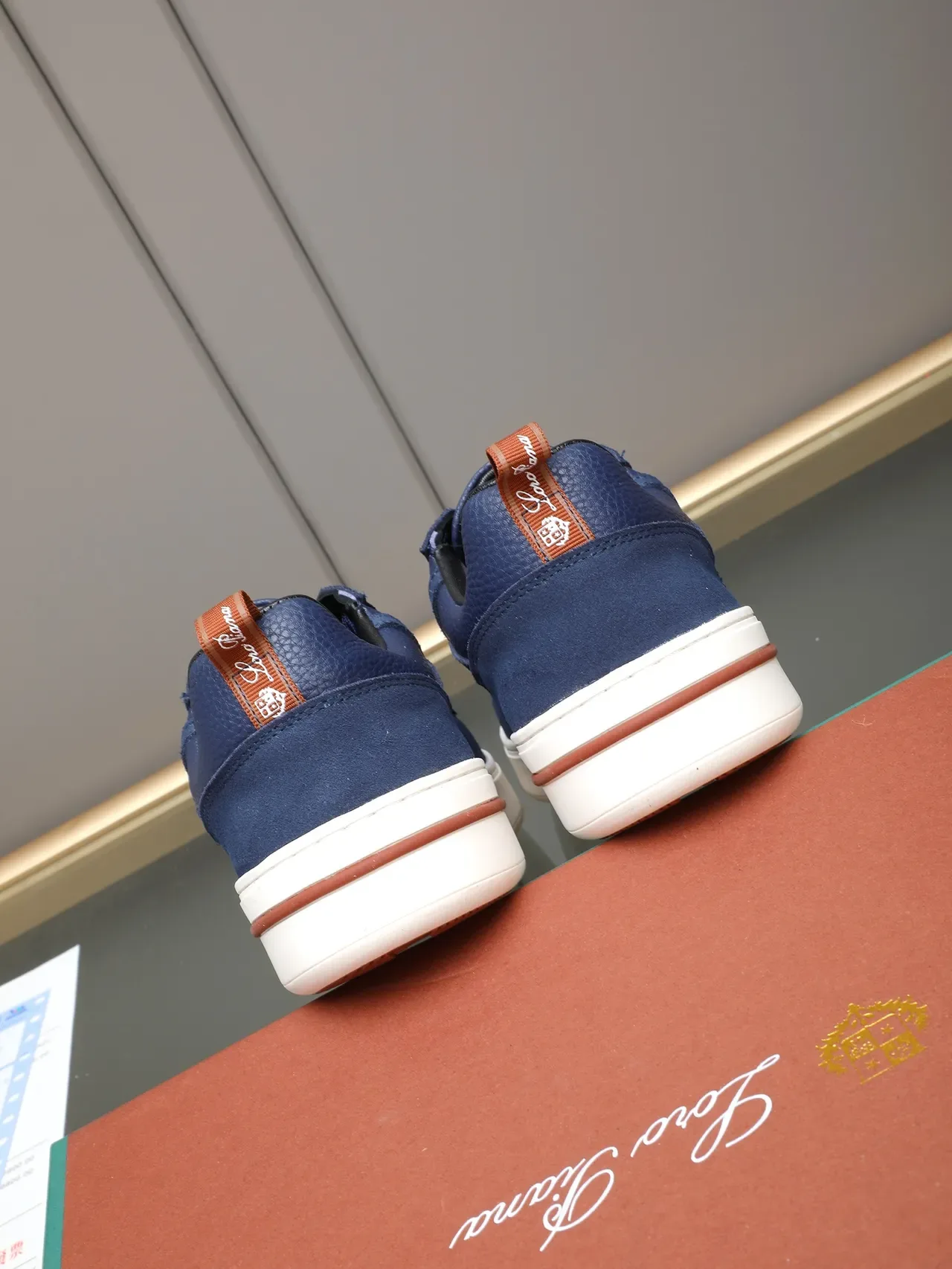 Navy Brown Textured Leather/suede Upper Two-Tone And White Sneakers 3