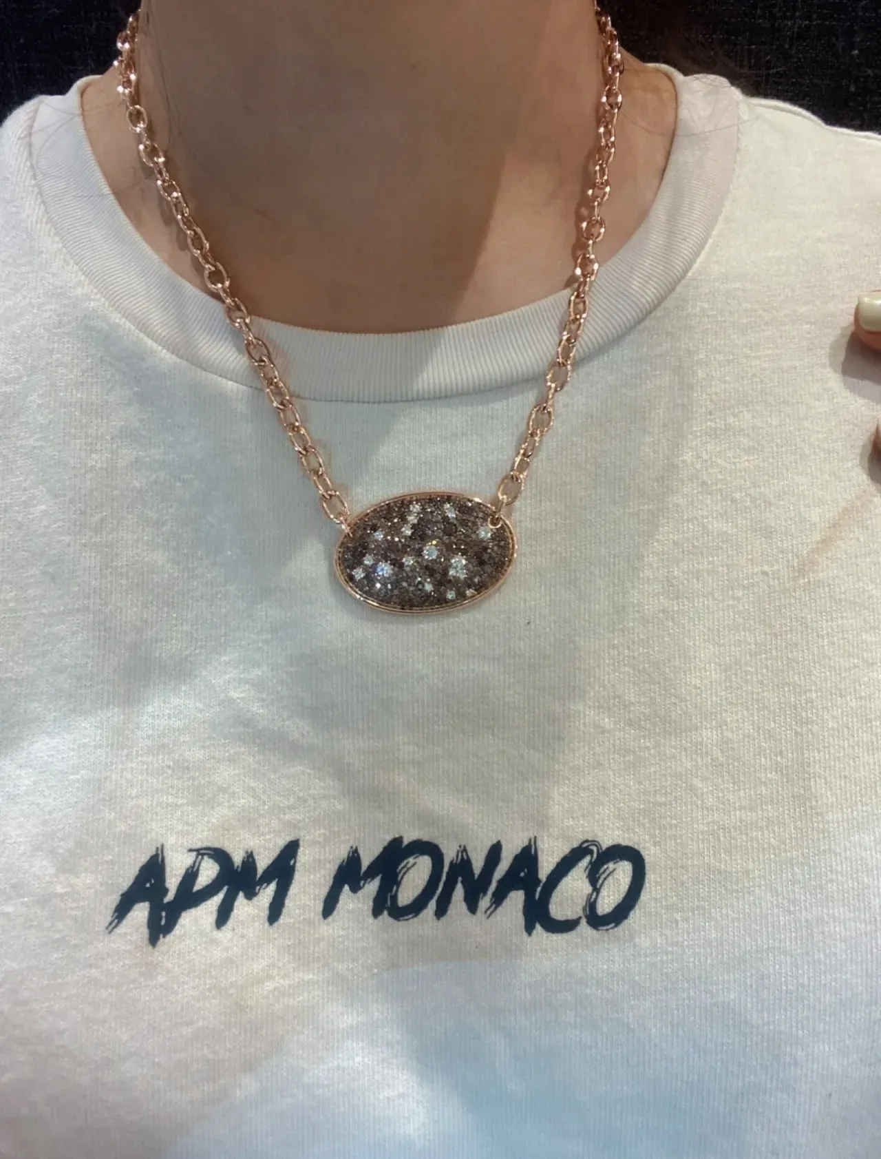 Collier Navy Gold avec pendentif ovale drusy et chaîne link 4