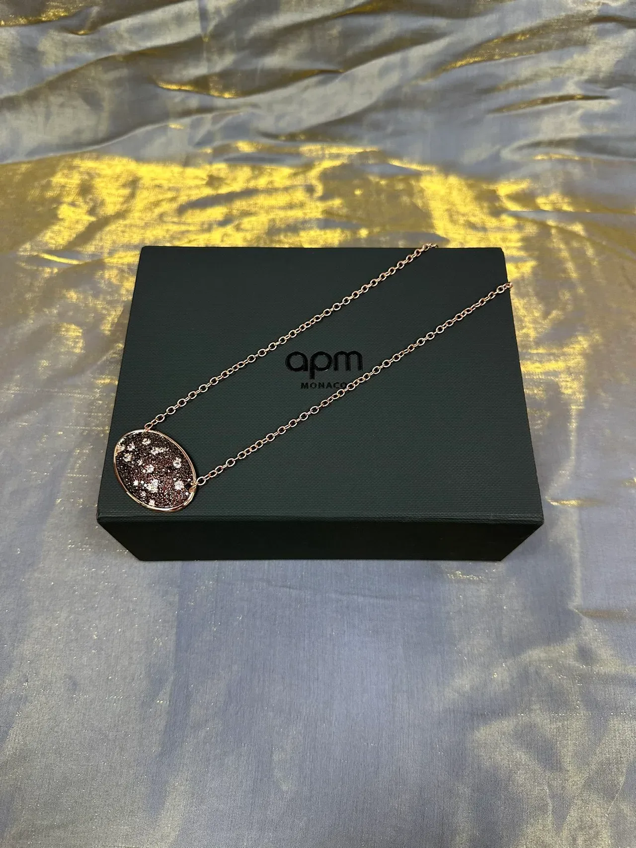 Collier Navy Gold avec pendentif ovale drusy et chaîne link 5