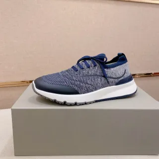 Navy Gray Knit Upper Contrast Accents Sneakers