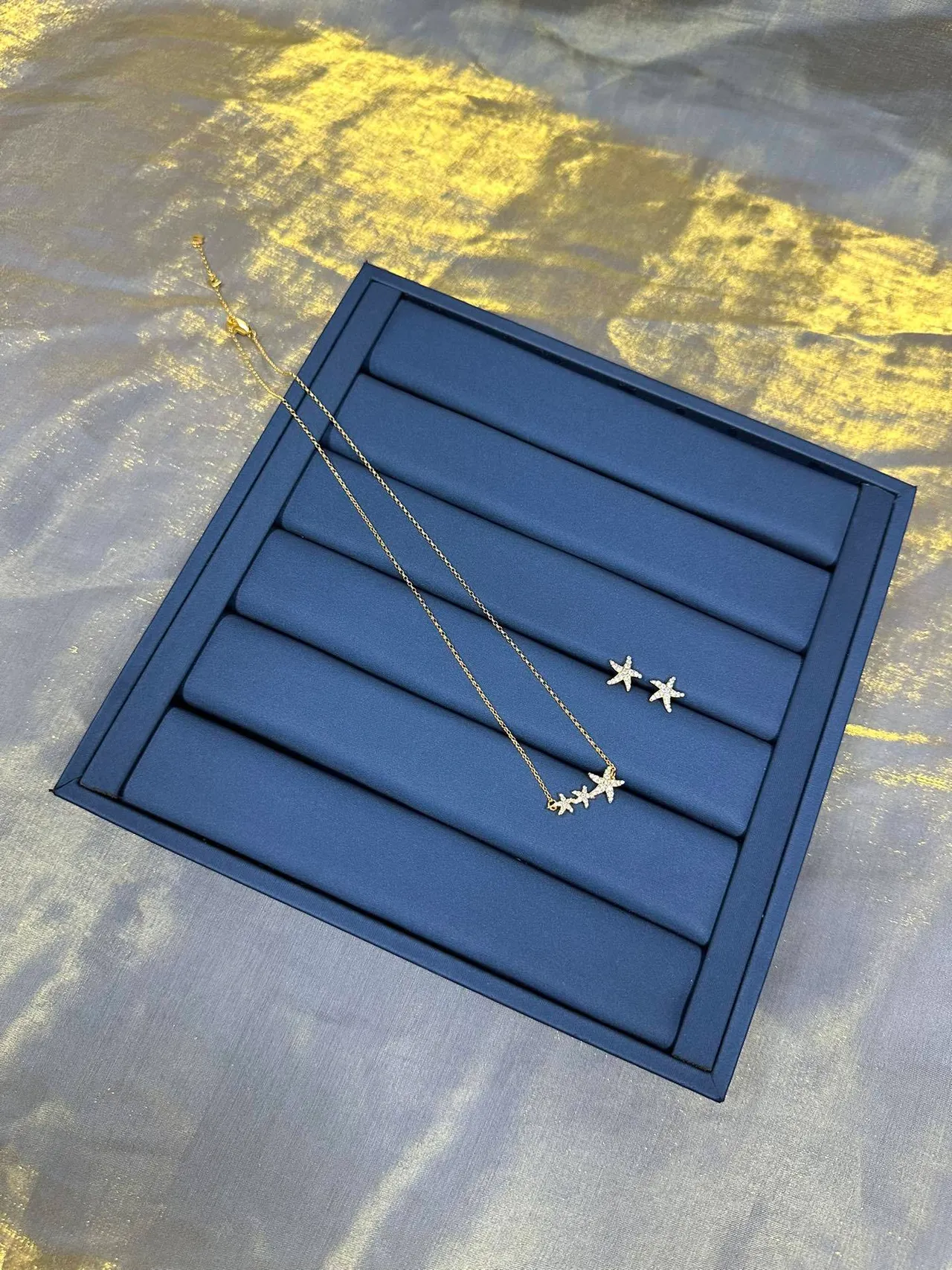Navy Silver Star-Shaped Pavé-Set Earrings 9