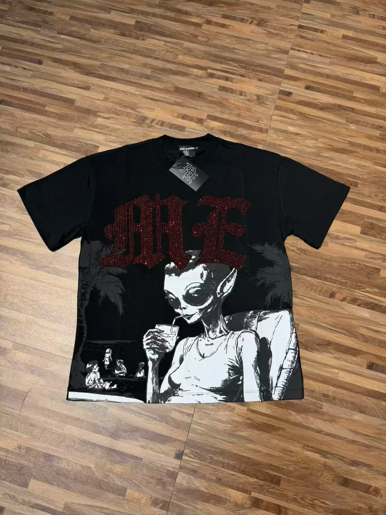 Off-White 奶油色与黑色外星人图案水钻T恤 3