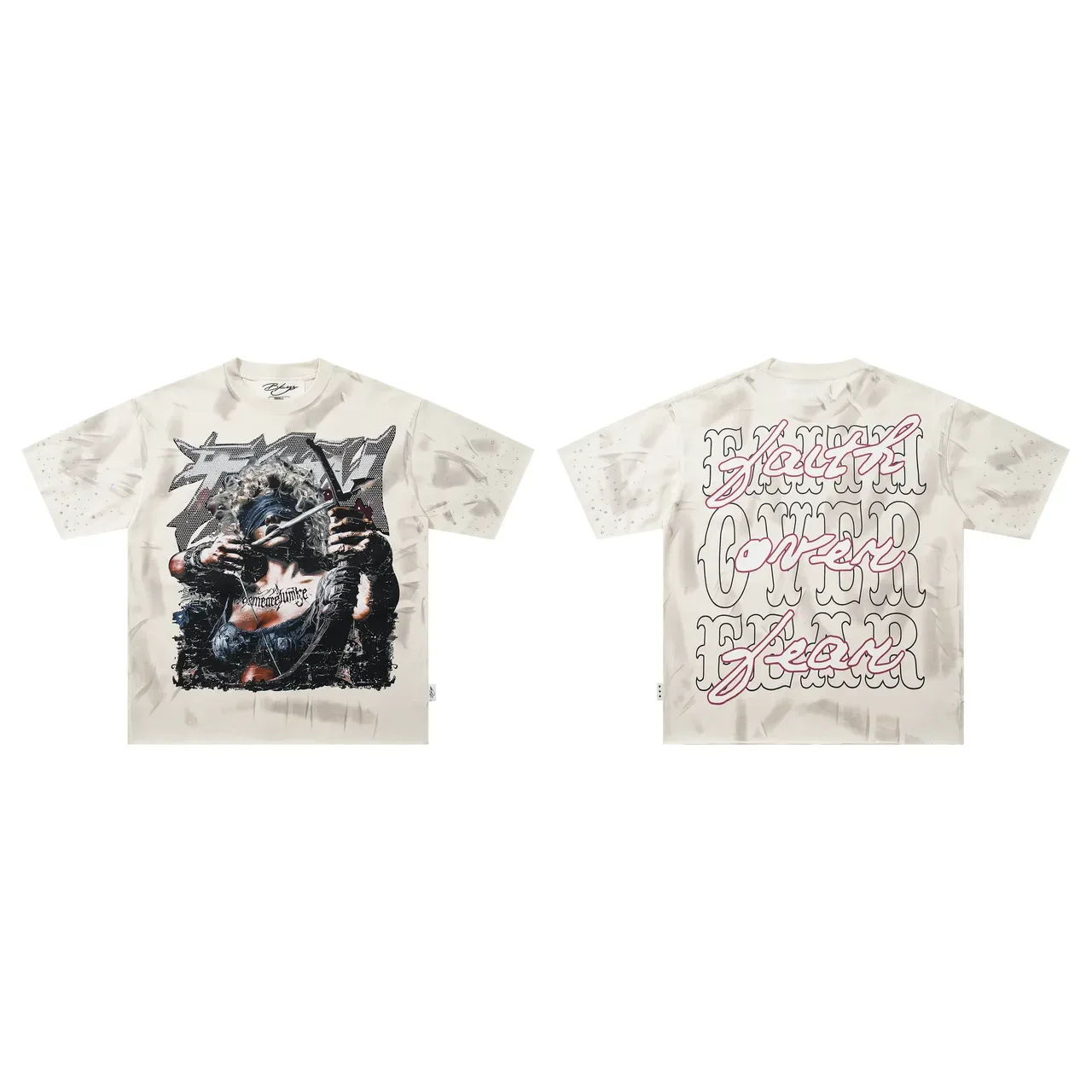 Off-White Graphic Print Rhinestone Sleeve T-Shirt 3