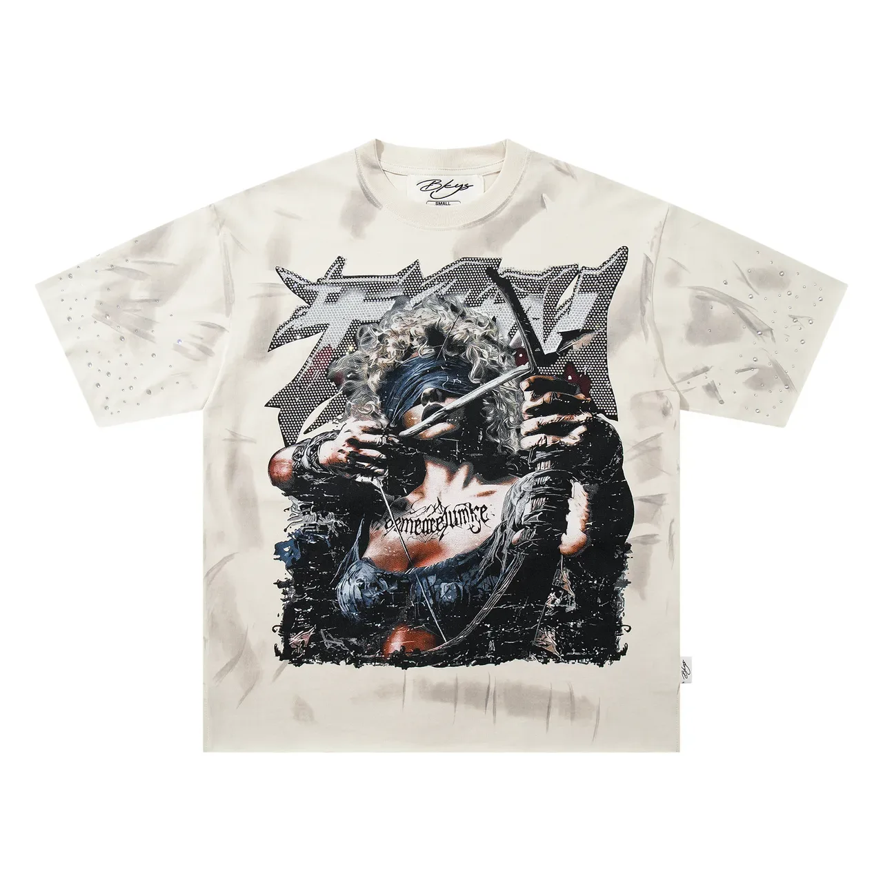 Off-White Graphic Print Rhinestone Sleeve T-Shirt 4