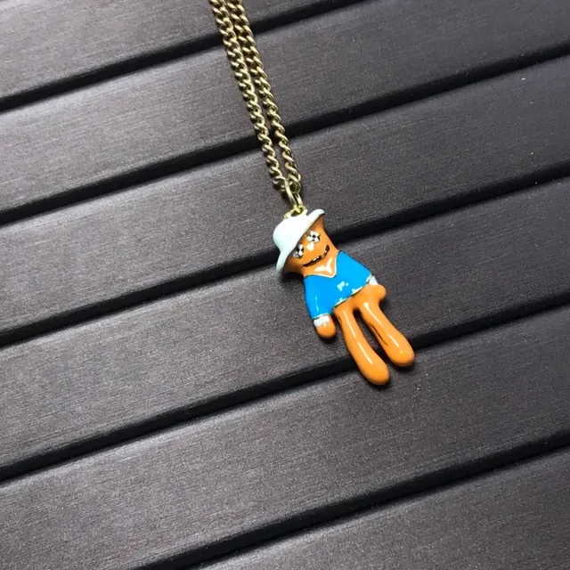 Orange Gold Enamel Figurine Pendant Curb Chain Necklace 4