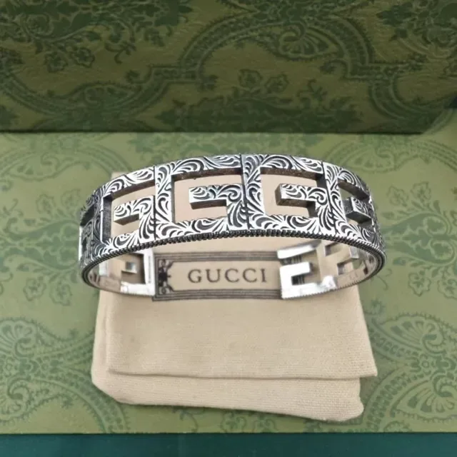 Ornate Engraved Silver-Tone Geometric Cuff Bracelets 2