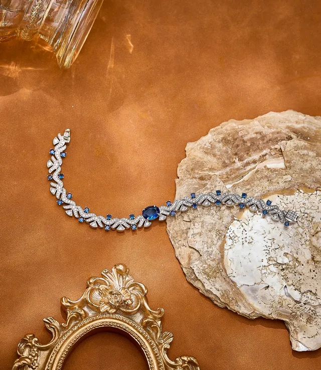 Ornate Scrollwork Blue Gemstone Bracelet 6