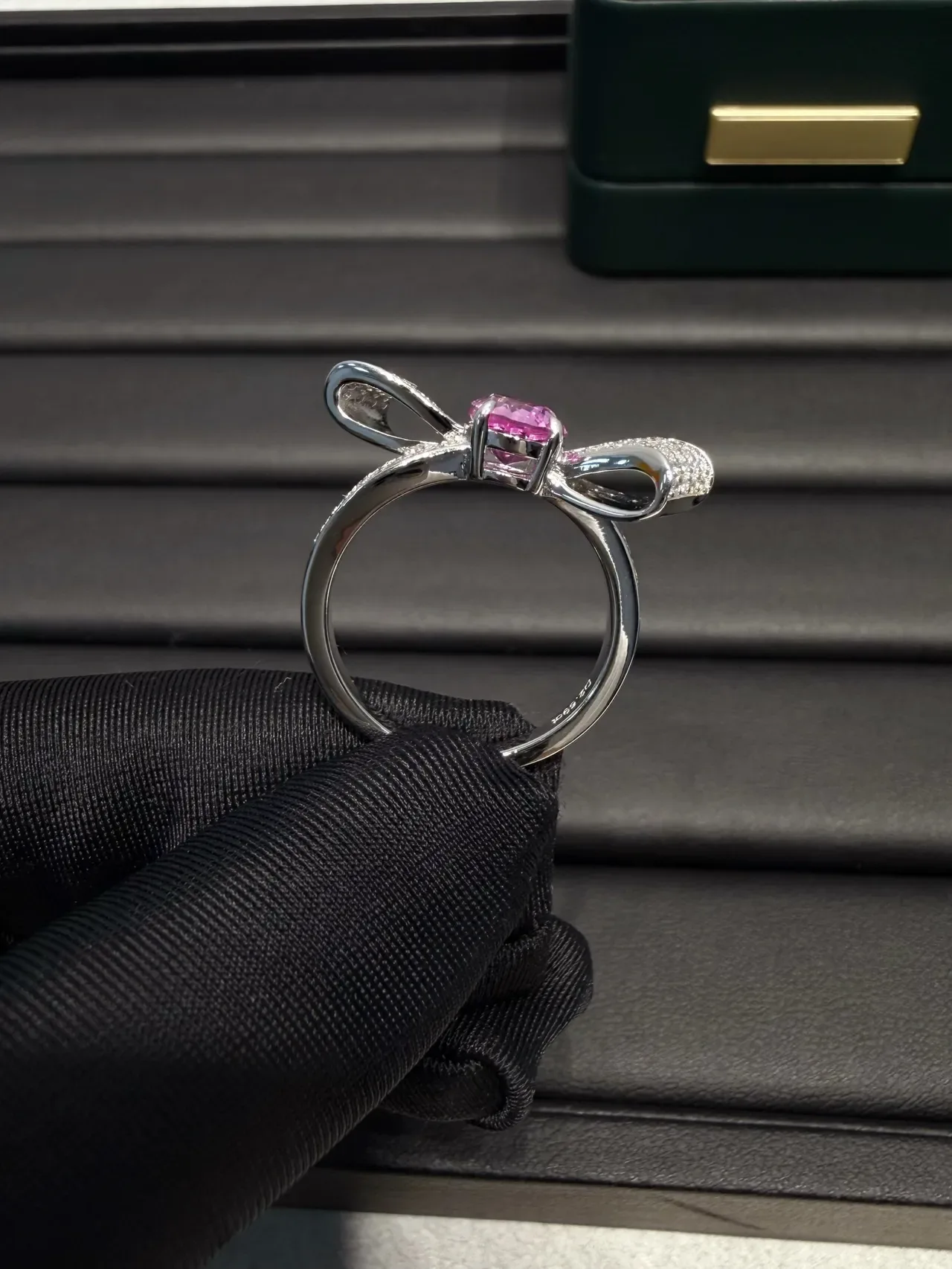 Oval Pink Gemstone Pavé Diamond Wing Ring 6