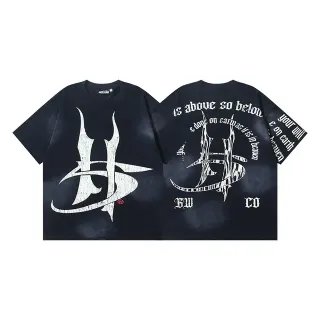 Camiseta oversized tie-dye azul marino y blanco con estampado gráfico a doble cara