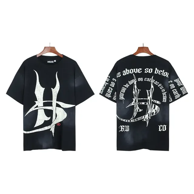 Oversized Tie-Dye Navy and White Double-Sided Graphic Print T-Shirt 4