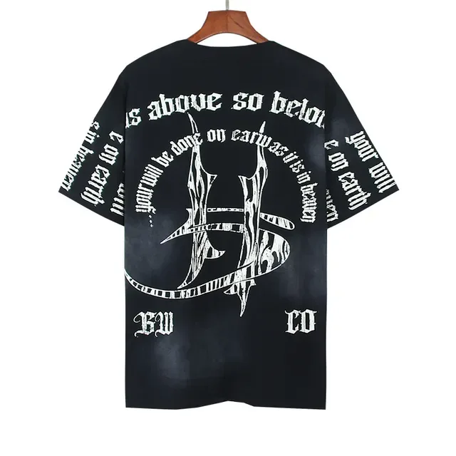 Oversized Tie-Dye Navy and White Double-Sided Graphic Print T-Shirt 6