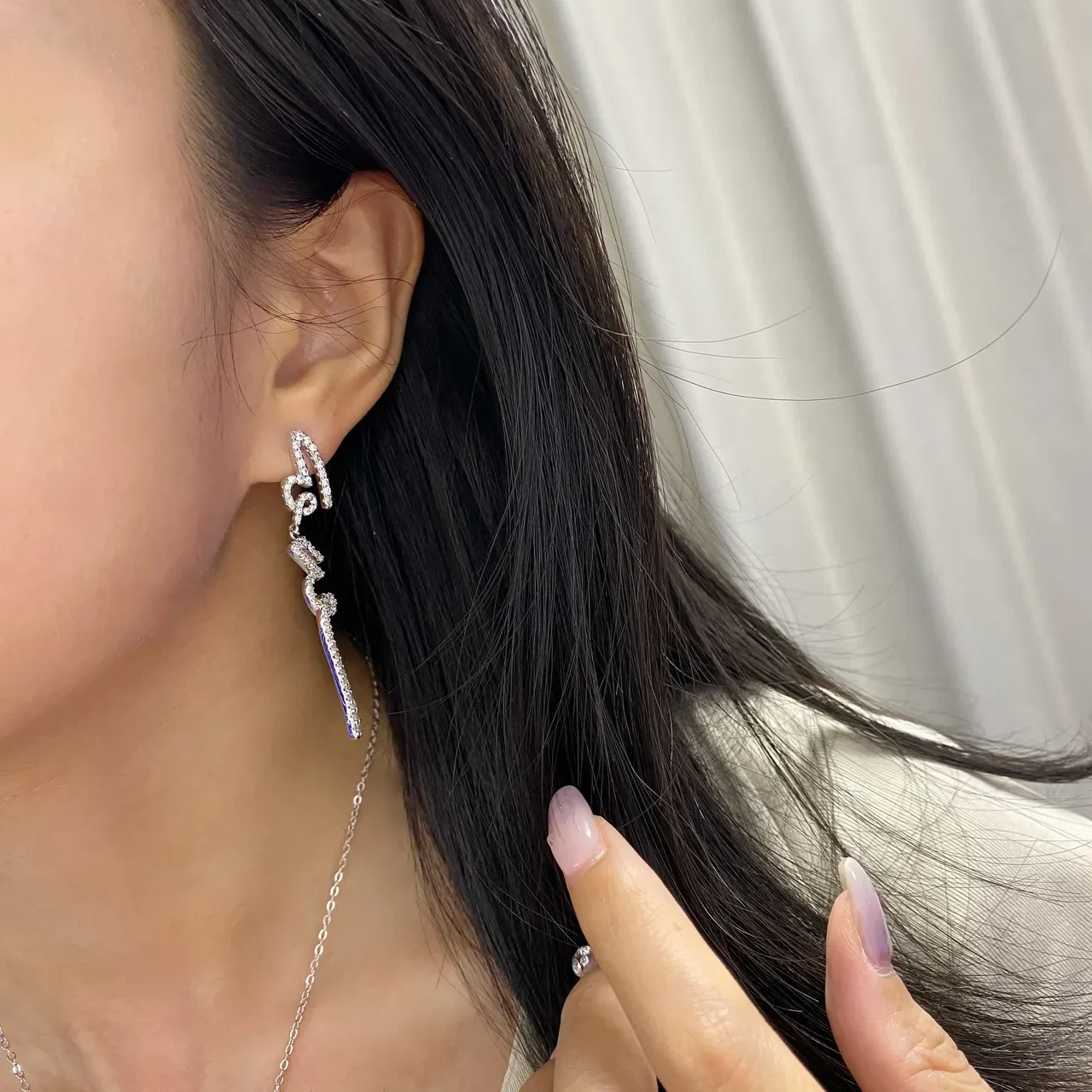 Pavé-Set Abstract Linear Dangling Earrings 2