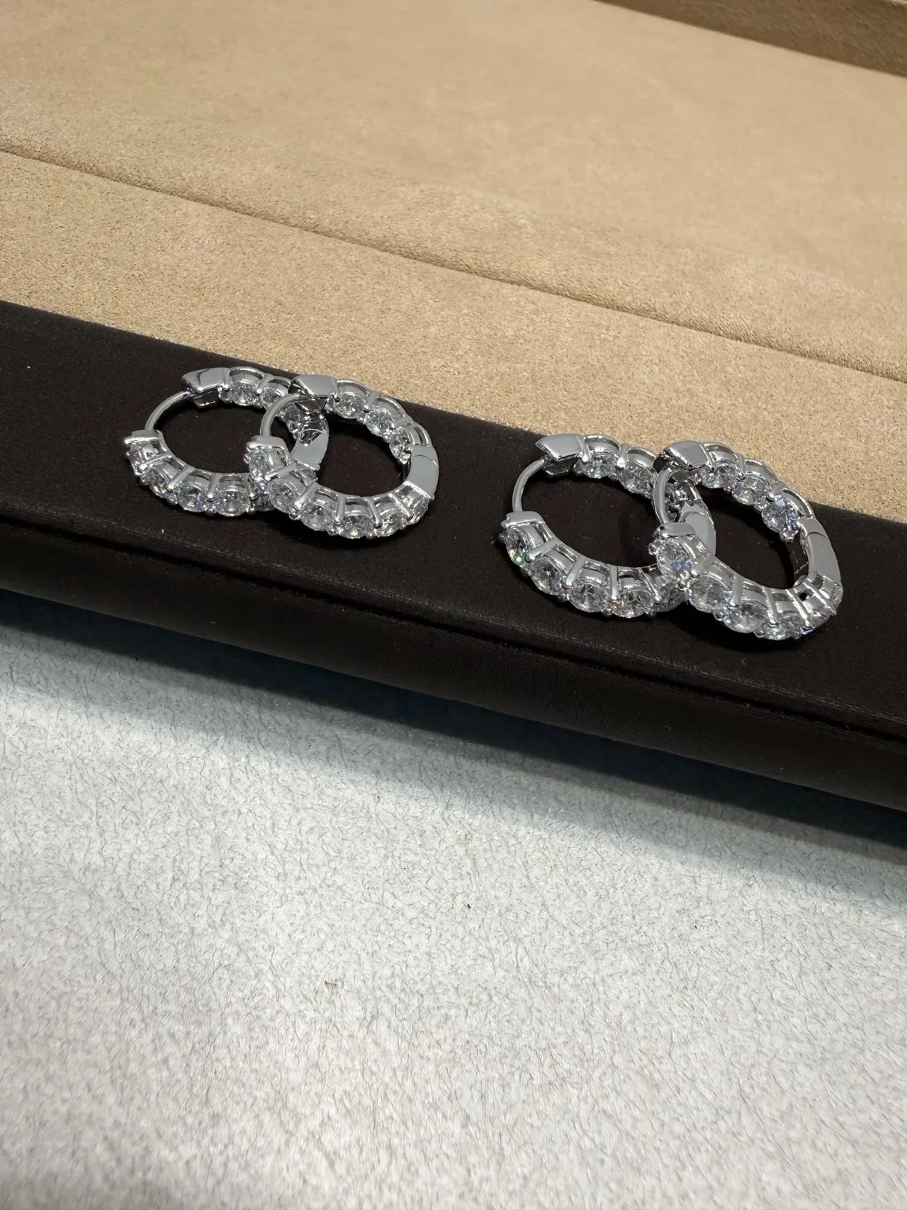 Pavé-Set Continuous Stone Hoop Earrings 5