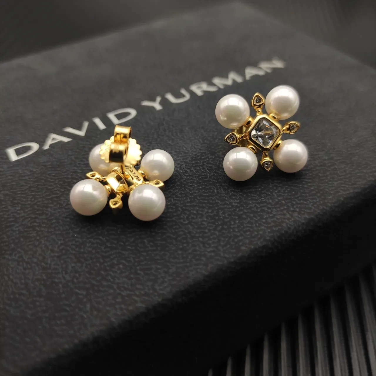 Pearl and Diamond Cross-Set Stud Earrings 10