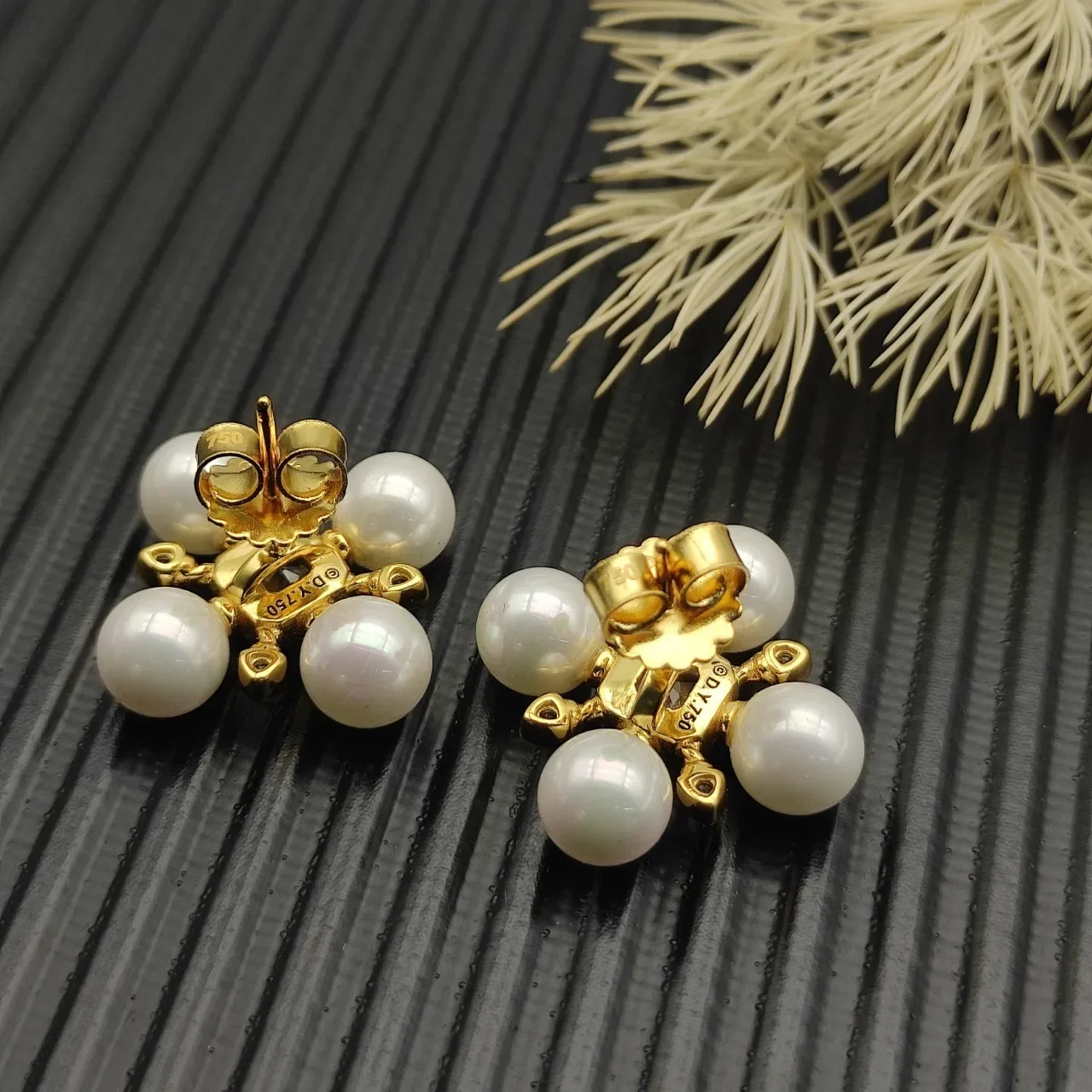 Pearl and Diamond Cross-Set Stud Earrings 12