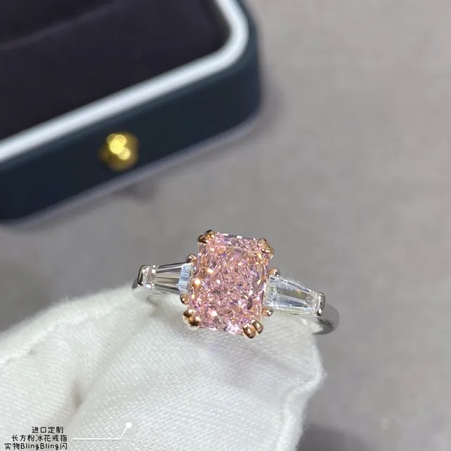 Pink Gold Cushion-Cut Central Stone Baguette Side Stones Ring 5