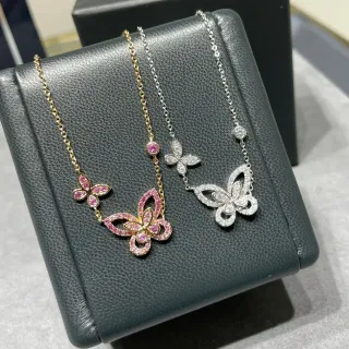 Collier pendentif papillon en argent Pavé-Set de gemmes roses