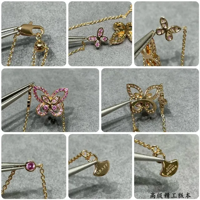 Pink Silver Butterfly Pendant Pavé-Set Gemstones Necklace 2