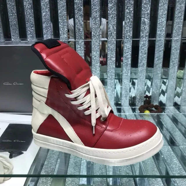 Red and Cream Panelled High-Top Platform Sneakers 4