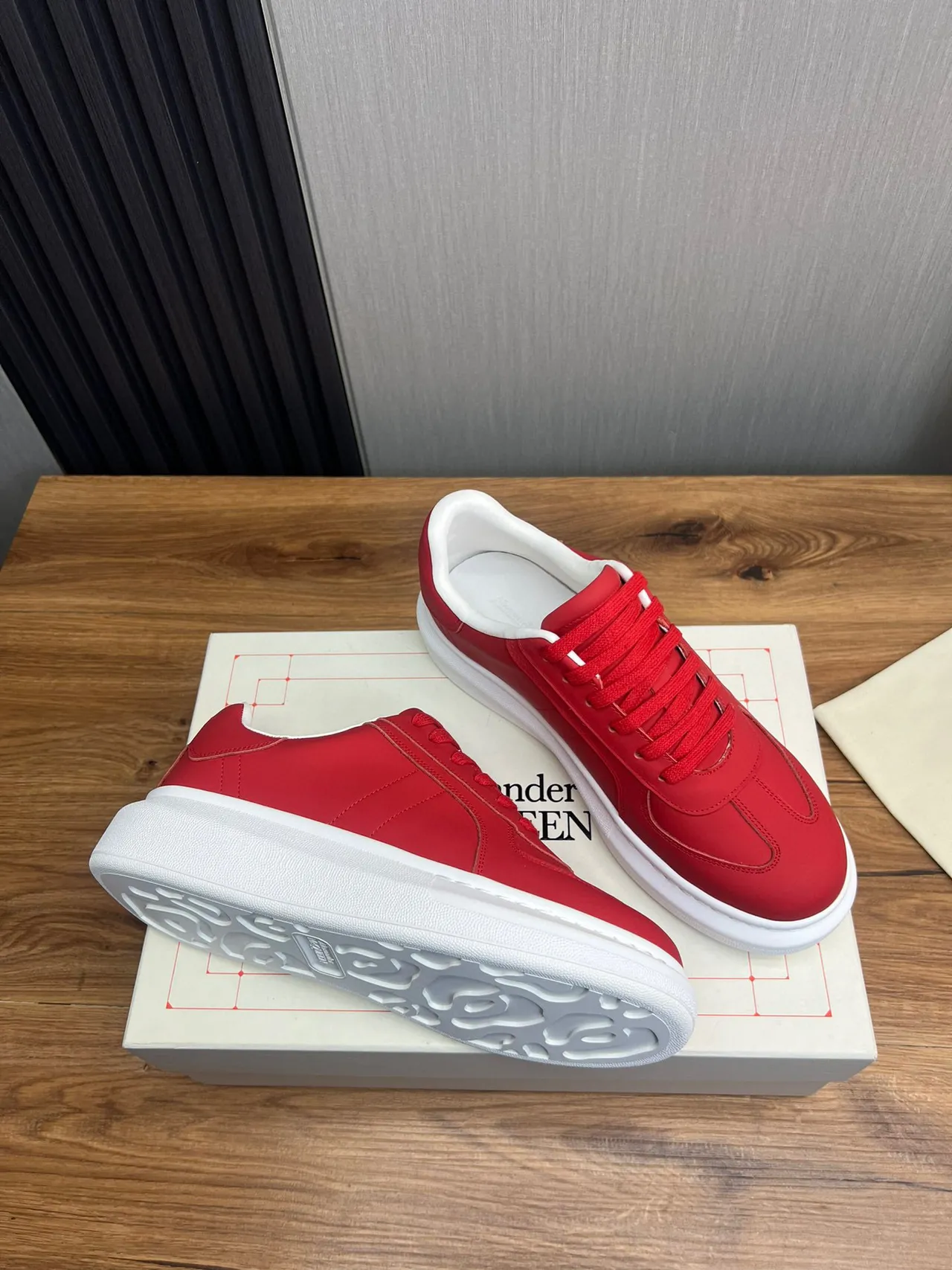 Red and White Platform Sole Low-Top Sneaker 5