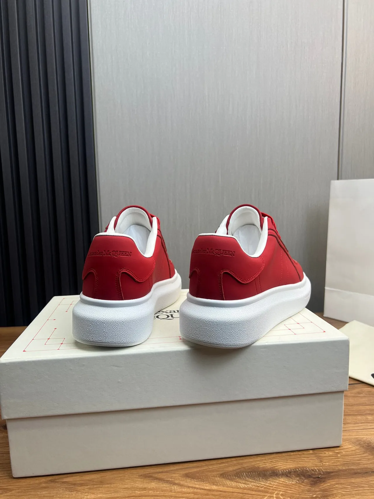Red and White Platform Sole Low-Top Sneaker 6