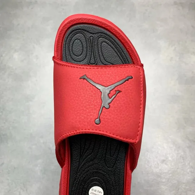 Red Black Pebbled Leather-Like Upper Single Wide Strap Slippers 4