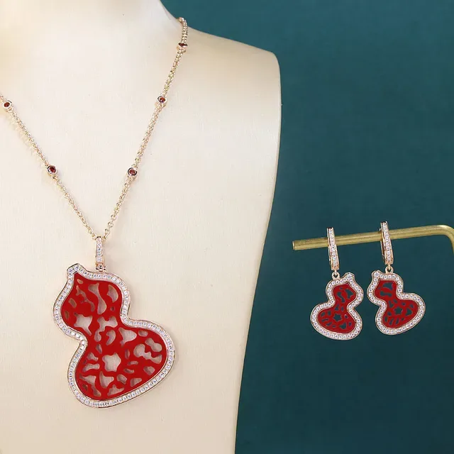 Red Enamel Gourd-Shaped Pavé Crystal Earrings 6