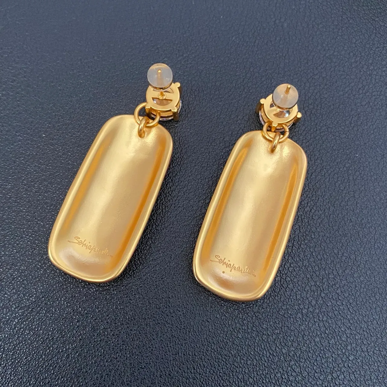 Red Gold Dangling Drop Cabochon-Style Stone Earrings 4