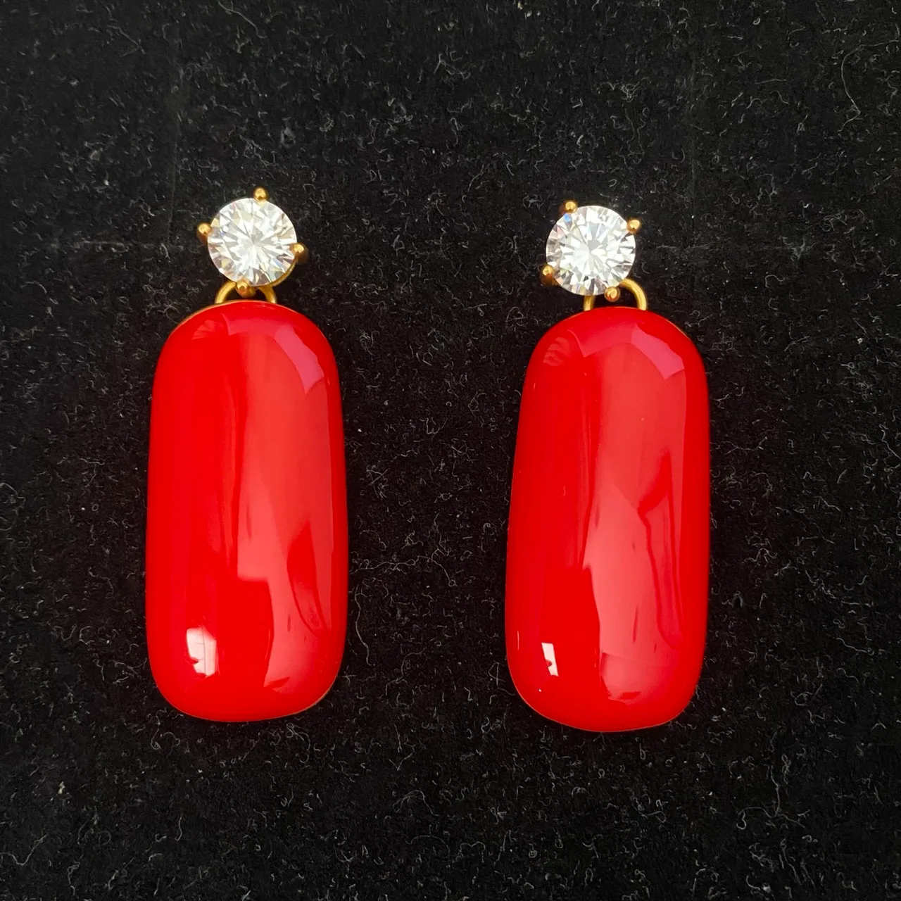 Red Gold Dangling Drop Cabochon-Style Stone Earrings 6