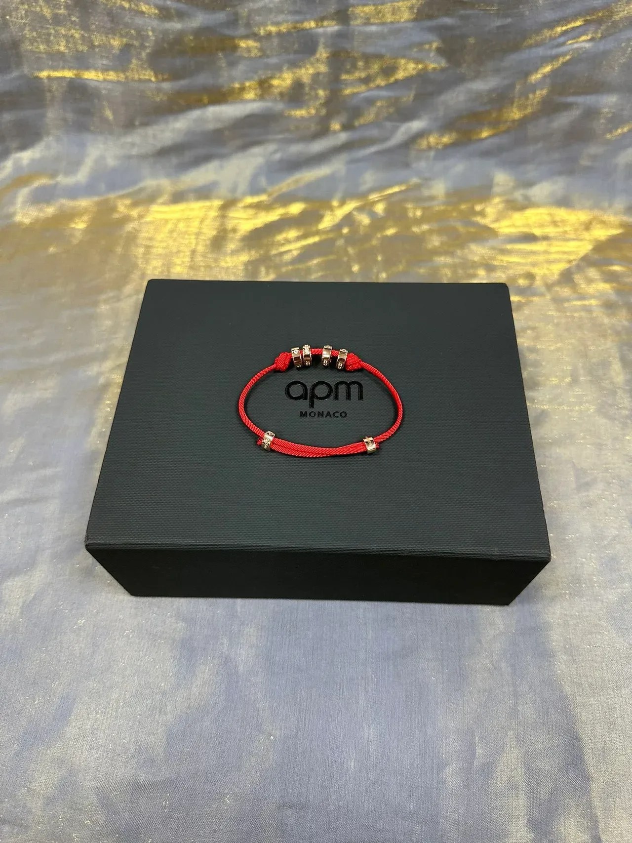 Cordon tressé rouge et bleu marine trois perles cylindriques métalliques empilées bijoux 6