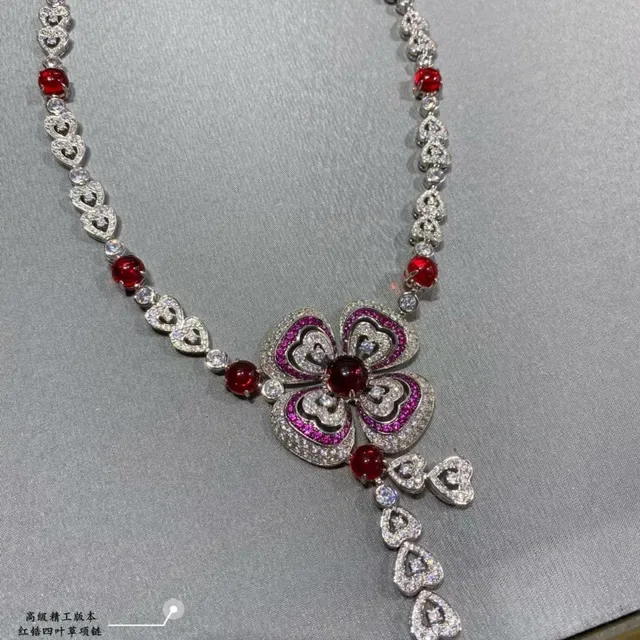 Red Silver Floral Pendant Heart Motifs Necklace 7