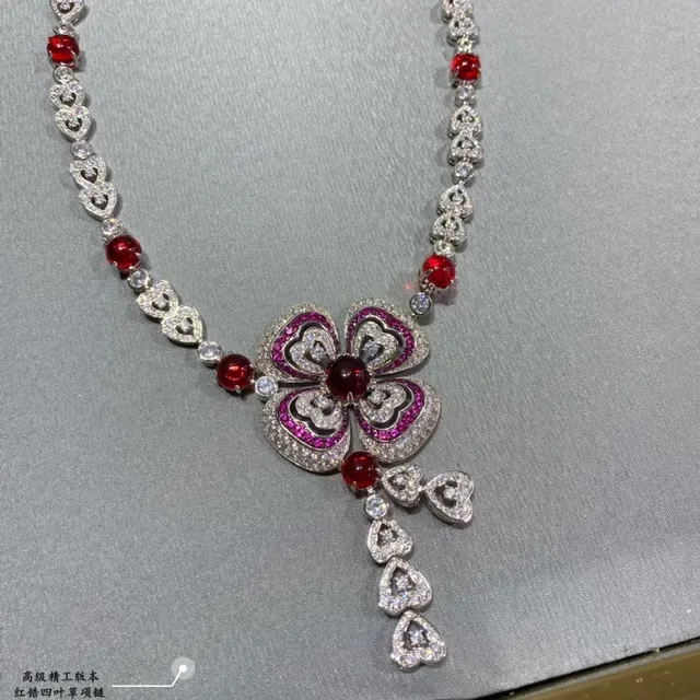 Red Silver Floral Pendant Heart Motifs Necklace 8